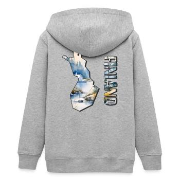 Watercolor MapFinland - Teens Organic Zip-up Hoodie by Stanley/Stella - heather grey - Back - AI Model Teenager Male light (155cm)