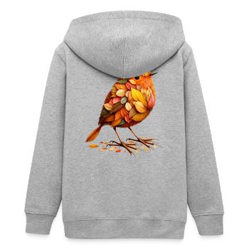 Ein Vogel ,gestaltet aus verschiedenen Blättern - Teenager Organic Kapuzenjacke Mini Cultivator von Stanley/Stella - Grau meliert - Hinten - AI Model Teenager Male light (155cm)