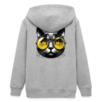 Kater mit Brille - Teenager Organic Kapuzenjacke Mini Cultivator von Stanley/Stella - Grau meliert - Hinten - AI Model Teenager Male light (155cm)
