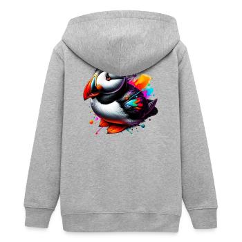 Papageitaucher - Teenager Organic Kapuzenjacke Mini Cultivator von Stanley/Stella - Grau meliert - Hinten - AI Model Teenager Male light (155cm)