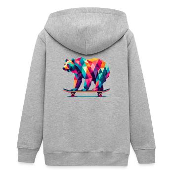 Geometric Polygon Bear Skateboarding Colorful Art - Teens Organic Zip-up Hoodie by Stanley/Stella - heather grey - Back - AI Model Teenager Male light (155cm)