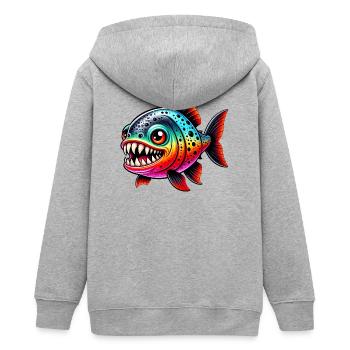 Piranha - Teens Organic Zip-up Hoodie by Stanley/Stella - heather grey - Back - AI Model Teenager Male light (155cm)