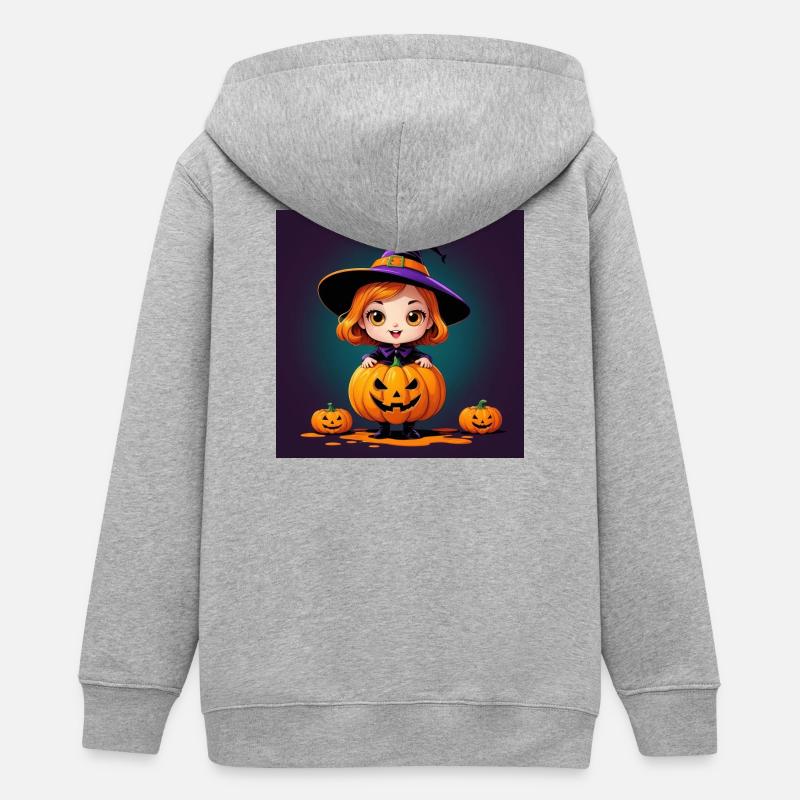 Sorcière citrouille d’Halloween - Veste à capuche ado bio Stanley/Stella - gris chiné
