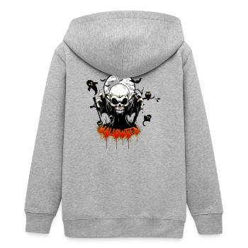 Skull with sharp teeth - Teens Organic Zip-up Hoodie by Stanley/Stella - heather grey - Back - AI Model Teenager Male light (155cm)