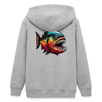 Piranha - Teens Organic Zip-up Hoodie by Stanley/Stella - heather grey - Back - AI Model Teenager Male light (155cm)