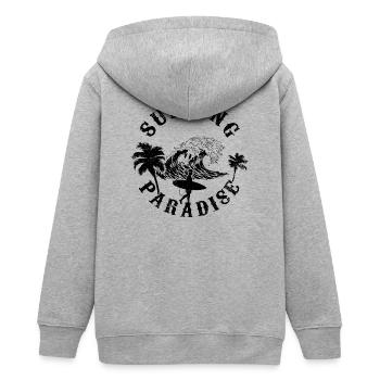 Nachtaktive Wolfssilhouette - Teenager Organic Kapuzenjacke Mini Cultivator von Stanley/Stella - Grau meliert - Hinten - AI Model Teenager Male light (155cm)