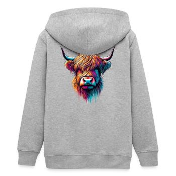 Schottische Hochlandkuh - Teenager Organic Kapuzenjacke Mini Cultivator von Stanley/Stella - Grau meliert - Hinten - AI Model Teenager Male light (155cm)