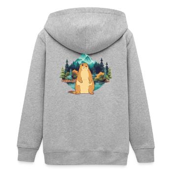 Murmeltier - Teenager Organic Kapuzenjacke Mini Cultivator von Stanley/Stella - Grau meliert - Hinten - AI Model Teenager Male light (155cm)