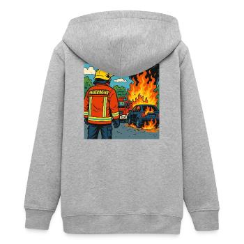 Brandbekämpfer Cartoon Einsatz - Teenager Organic Kapuzenjacke Mini Cultivator von Stanley/Stella - Grau meliert - Hinten - AI Model Teenager Male light (155cm)