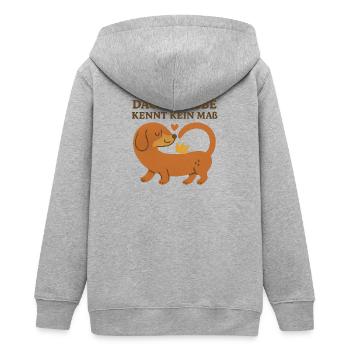 Dackelliebe kennt kein maß - Teenager Organic Kapuzenjacke Mini Cultivator von Stanley/Stella - Grau meliert - Hinten - AI Model Teenager Male light (155cm)