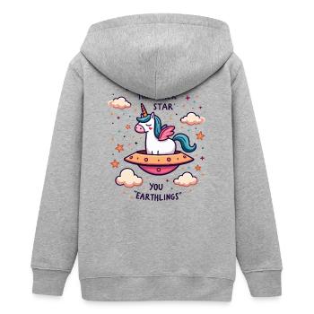 Einhorn aus dem All - Teenager Organic Kapuzenjacke Mini Cultivator von Stanley/Stella - Grau meliert - Hinten - AI Model Teenager Male light (155cm)