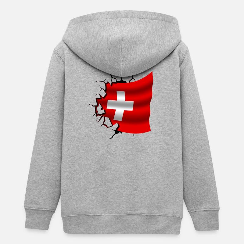 Drapeau de la Suisse - Suisse - Drapeau Broken Design - Veste à capuche ado bio Stanley/Stella - gris chiné