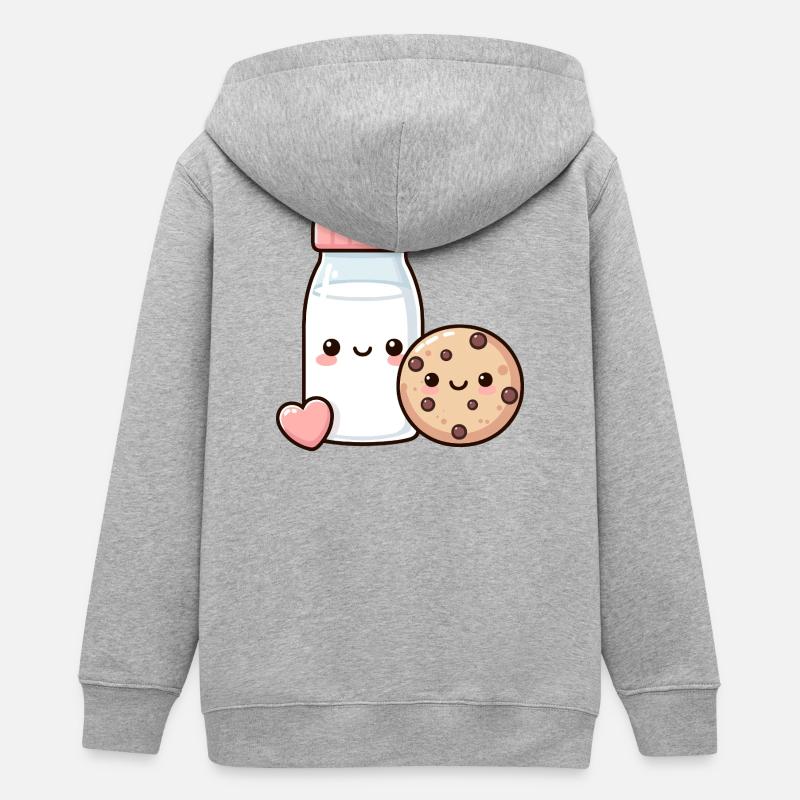 Lait mignon et biscuit dessin animé - Veste à capuche ado bio Stanley/Stella - gris chiné