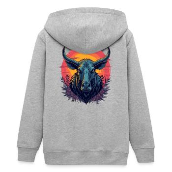 Futuristic bison at sunset - Teens Organic Zip-up Hoodie by Stanley/Stella - heather grey - Back - AI Model Teenager Male light (155cm)