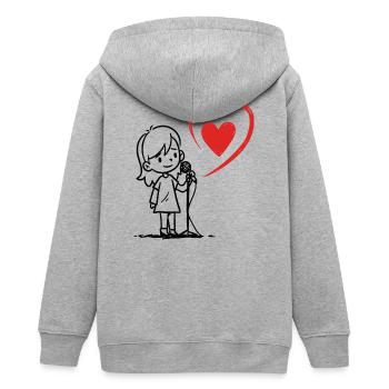 Mädchen singt mit einer Herznote - Teenager Organic Kapuzenjacke Mini Cultivator von Stanley/Stella - Grau meliert - Hinten - AI Model Teenager Male light (155cm)