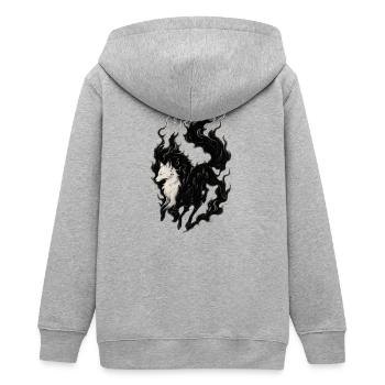 Mythisches Wolf Fusion Ink Design, Yin Yang - Teenager Organic Kapuzenjacke Mini Cultivator von Stanley/Stella - Grau meliert - Hinten - AI Model Teenager Male light (155cm)