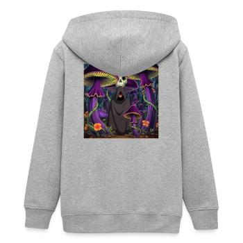 Mystischer Waldgeist mit leuchtenden Pilzen - Teenager Organic Kapuzenjacke Mini Cultivator von Stanley/Stella - Grau meliert - Hinten - AI Model Teenager Male light (155cm)