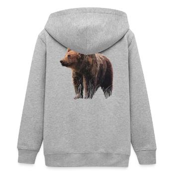Realistic bear illustration on textile - Teens Organic Zip-up Hoodie by Stanley/Stella - heather grey - Back - AI Model Teenager Male light (155cm)