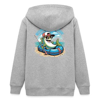 Poisson-grenouille sur carton avec chapeau et lunettes de soleil - Veste à capuche ado bio Stanley/Stella - gris chiné - Dos - AI Model Teenager Male light (155cm)