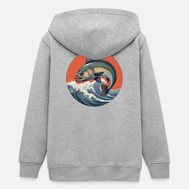 Logo de poisson De L’eau dans la tempête - Veste à capuche ado bio Stanley/Stella - gris chiné