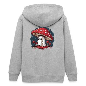 Fantôme d’amanite tue-mouches — Fantôme champignon d’Halloween effrayant - Veste à capuche ado bio Stanley/Stella - gris chiné - Dos - AI Model Teenager Male light (155cm)