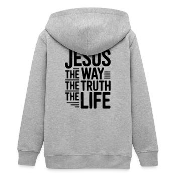 Jesus Der Weg Das Leben Das Leben - Teenager Organic Kapuzenjacke Mini Cultivator von Stanley/Stella - Grau meliert - Hinten - AI Model Teenager Male light (155cm)