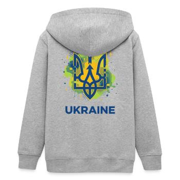 Écusson du trident ukrainien - Veste à capuche ado bio Stanley/Stella - gris chiné - Dos - AI Model Teenager Male light (155cm)