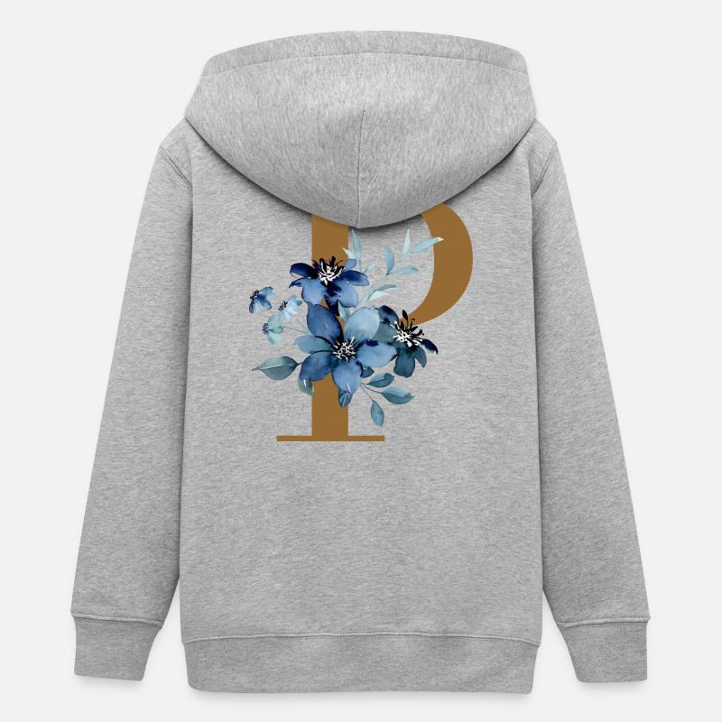 Floral P – Lettre dorée avec des fleurs - Veste à capuche ado bio Stanley/Stella - gris chiné