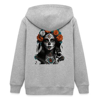Zuckerschädel-Blütenkrone - Teenager Organic Kapuzenjacke Mini Cultivator von Stanley/Stella - Grau meliert - Hinten - AI Model Teenager Male light (155cm)
