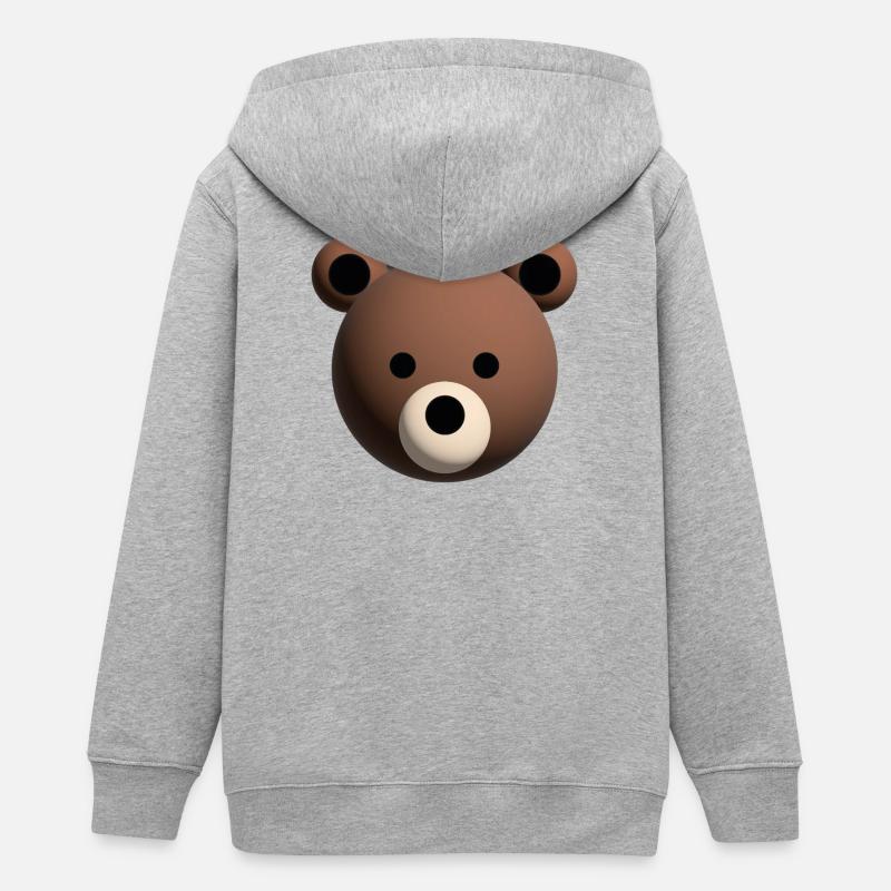 Visage d’ours brun 3D - Mascotte mignonne - Veste à capuche ado bio Stanley/Stella - gris chiné