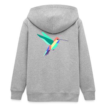 Bunte geometrische Kolibri-Kunst - Teenager Organic Kapuzenjacke Mini Cultivator von Stanley/Stella - Grau meliert - Hinten - AI Model Teenager Male light (155cm)