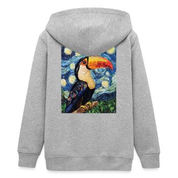 Toucan Oiseau Style Van Gogh - Veste à capuche ado bio Stanley/Stella - gris chiné - Dos - AI Model Teenager Male light (155cm)