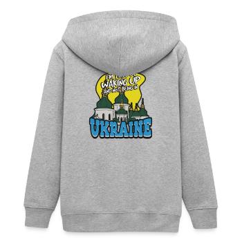 I'm Tired of Waking Up and Not Being in Ukraine - Teens Organic Zip-up Hoodie by Stanley/Stella - heather grey - Back - AI Model Teenager Male light (155cm)