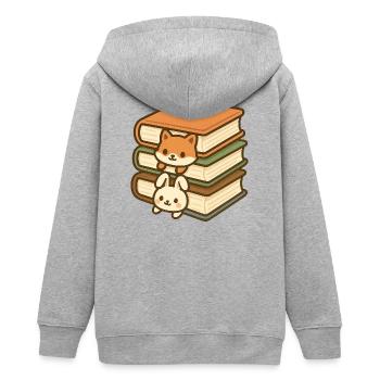 Duo de piles de livres kawaii - Veste à capuche ado bio Stanley/Stella - gris chiné - Dos - AI Model Teenager Male light (155cm)