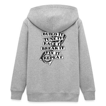 Motorsport – Build It, Tune It, Race It, Fix It - Teens Organic Zip-up Hoodie by Stanley/Stella - heather grey - Back - AI Model Teenager Male light (155cm)