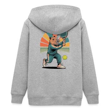 Capybara joue au padel dans un style rétro - Veste à capuche ado bio Stanley/Stella - gris chiné - Dos - AI Model Teenager Male light (155cm)