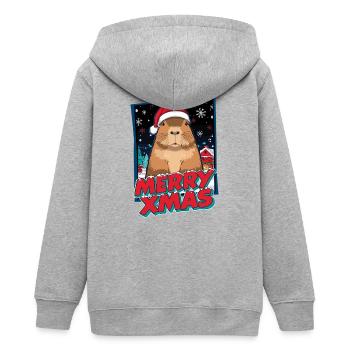 Capybara mit Santa Hut Weihnachten - Teenager Organic Kapuzenjacke Mini Cultivator von Stanley/Stella - Grau meliert - Hinten - AI Model Teenager Male light (155cm)