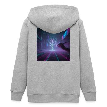 Cyberpunk Baum zeichnen - Teenager Organic Kapuzenjacke Mini Cultivator von Stanley/Stella - Grau meliert - Hinten - AI Model Teenager Male light (155cm)