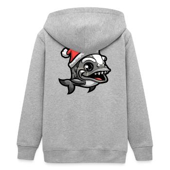 Piranha Fish Christmas - Teens Organic Zip-up Hoodie by Stanley/Stella - heather grey - Back - AI Model Teenager Male light (155cm)