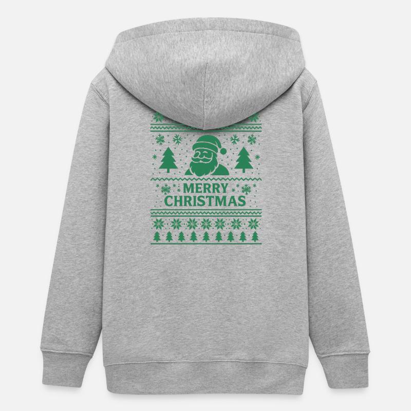 Motif de Noël vert du Père Noël - Veste à capuche ado bio Stanley/Stella - gris chiné