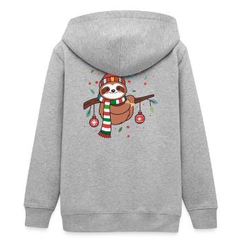 Niedliches Weihnachtsfaultier mit Wintermütze - Teenager Organic Kapuzenjacke Mini Cultivator von Stanley/Stella - Grau meliert - Hinten - AI Model Teenager Male light (155cm)