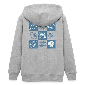 Marine Skizzen Nautische Collage - Teenager Organic Kapuzenjacke Mini Cultivator von Stanley/Stella - Grau meliert - Hinten - AI Model Teenager Male light (155cm)