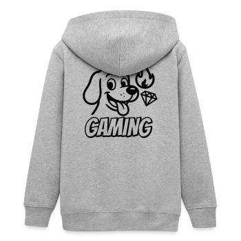 Gaming Schrif mit lustigem Hundemotiv und Icons - Teenager Organic Kapuzenjacke Mini Cultivator von Stanley/Stella - Grau meliert - Hinten - AI Model Teenager Male light (155cm)