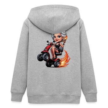 Granny on Flames Elektroroller - Teenager Organic Kapuzenjacke Mini Cultivator von Stanley/Stella - Grau meliert - Hinten - AI Model Teenager Male light (155cm)