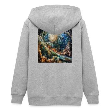 Kosmischer Wirbelgalaxie - Teenager Organic Kapuzenjacke Mini Cultivator von Stanley/Stella - Grau meliert - Hinten - AI Model Teenager Male light (155cm)