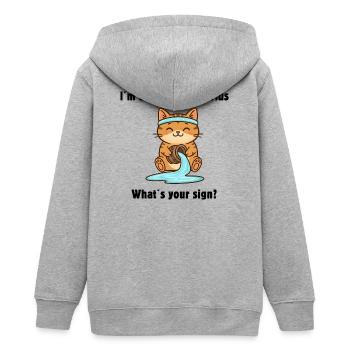 Sweet Aquarius Cat – Zodiac Sign with a Heart - Teens Organic Zip-up Hoodie by Stanley/Stella - heather grey - Back - AI Model Teenager Male light (155cm)