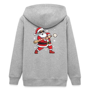 Santa Playing Baseball Xmas Fun Graphic for Fans - Teens Organic Zip-up Hoodie by Stanley/Stella - heather grey - Back - AI Model Teenager Male light (155cm)