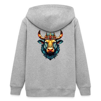 Stier Comic King - Teenager Organic Kapuzenjacke Mini Cultivator von Stanley/Stella - Grau meliert - Hinten - AI Model Teenager Male light (155cm)