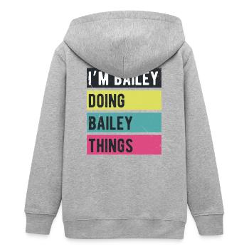 Ich bin Bailey und mache Bailey Things Retro Colors - Teenager Organic Kapuzenjacke Mini Cultivator von Stanley/Stella - Grau meliert - Hinten - AI Model Teenager Male light (155cm)