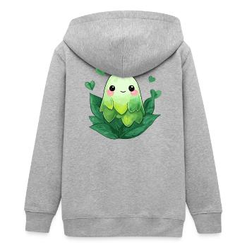 Kleines Blattwesen in Grüntönen - Teenager Organic Kapuzenjacke Mini Cultivator von Stanley/Stella - Grau meliert - Hinten - AI Model Teenager Male light (155cm)